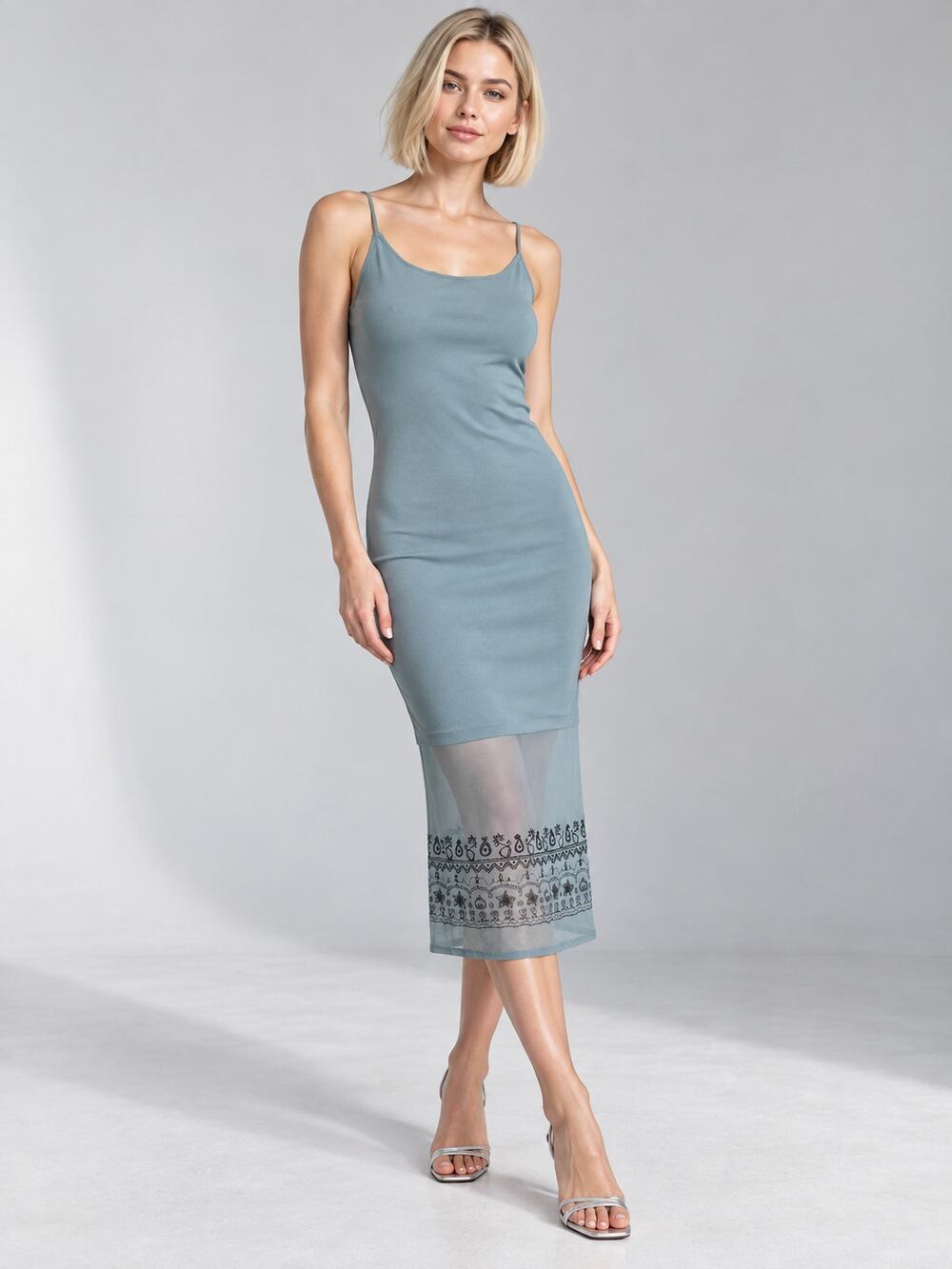 Pilgrim Y2K Style Mesh Slip Dress US 4 Blue Paisley Border Midi Made Australia